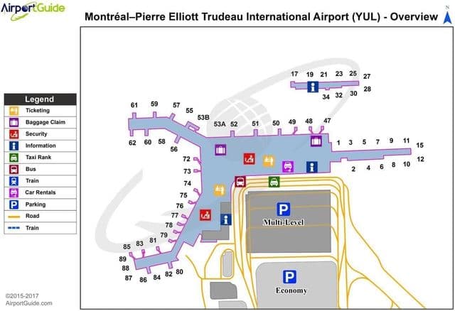 Mapa do terminal do aeroporto de Montreal