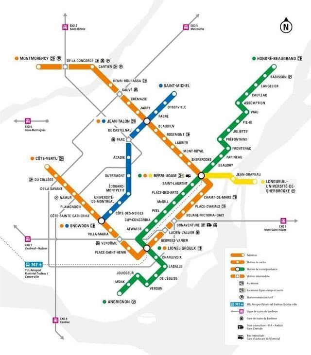 Mapa das estações do metrô de Montreal
