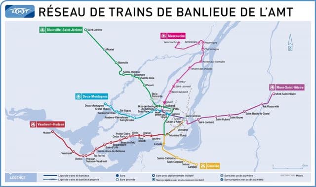 Mapa das estações ferroviárias de Montreal