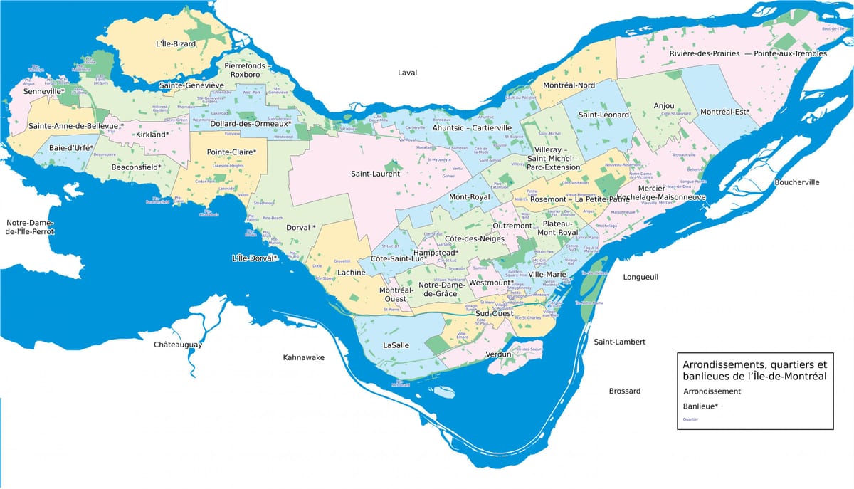 Mapa dos bairros de Montreal
