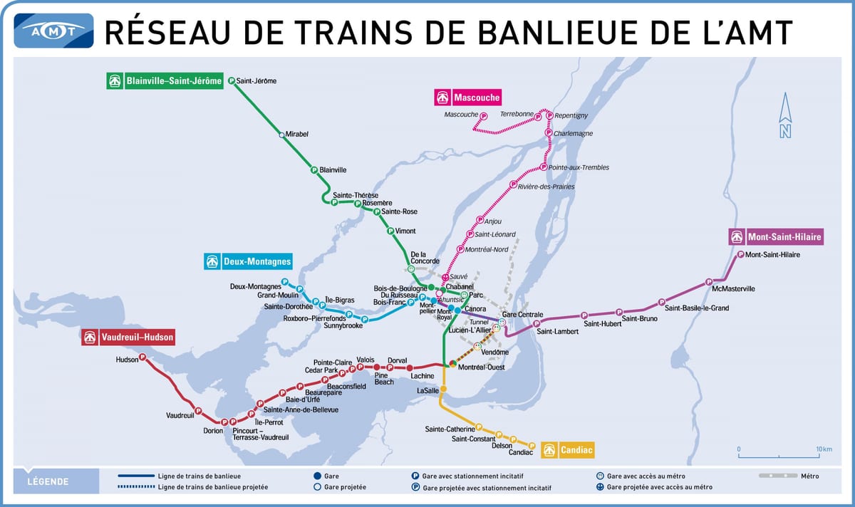 Mapa das estações ferroviárias de Montreal