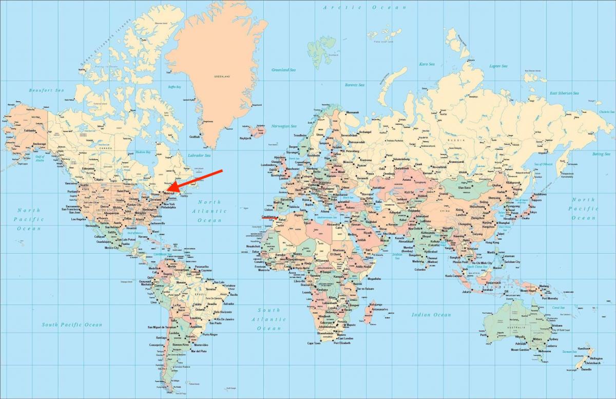 Localização de Montreal no mapa do mundo