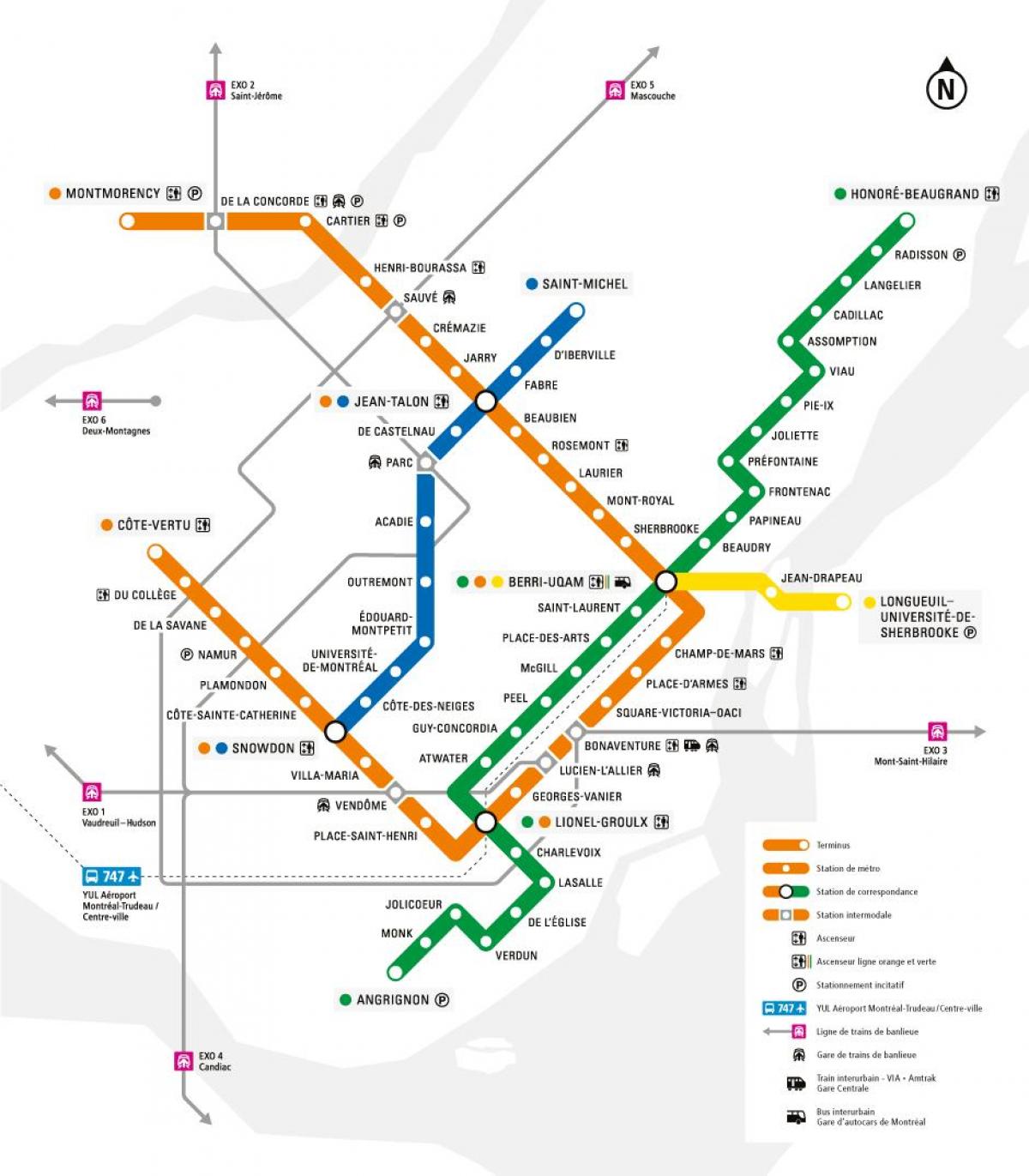 Mapa das estações do metrô de Montreal